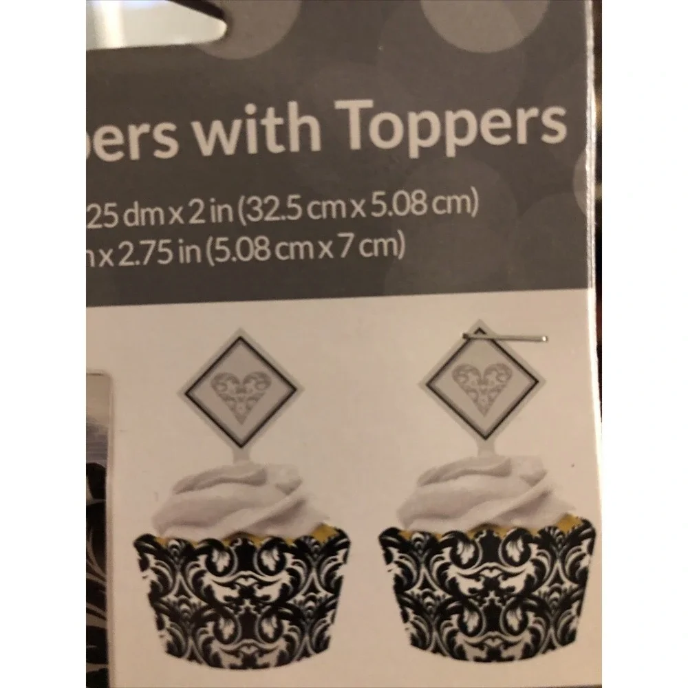 48 Creative Converting Damask Black White Cupcake Wrappers + Toppers Ever After